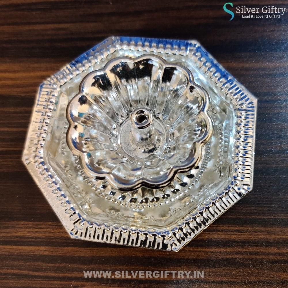 German Silver Agarbatti Stand 3" Hexagon | Silver Giftry | SGT20K203