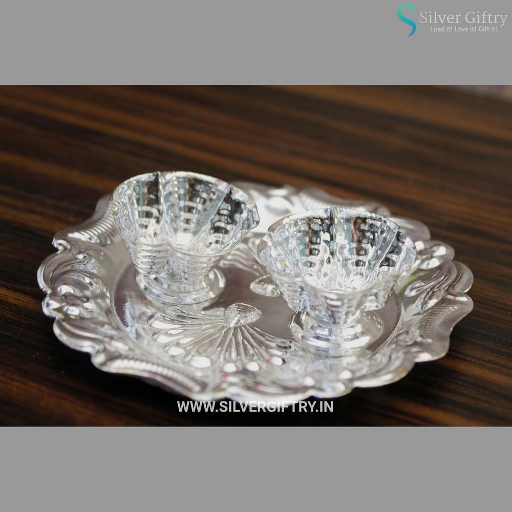 German Silver Design Kumkum Platter 4" | Silver Giftry | SGT20K225