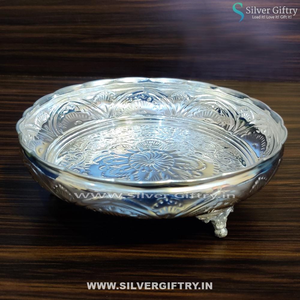German Silver Flower Design Nakas Plate 9" | Silver Giftry | SGT20K235