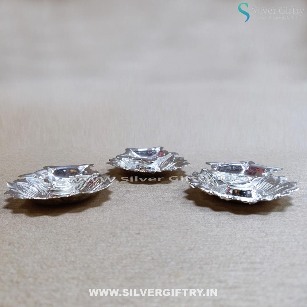 German Silver Kamala Kamakshi Diya 3 pcs | Silver Giftry | SGT20K252