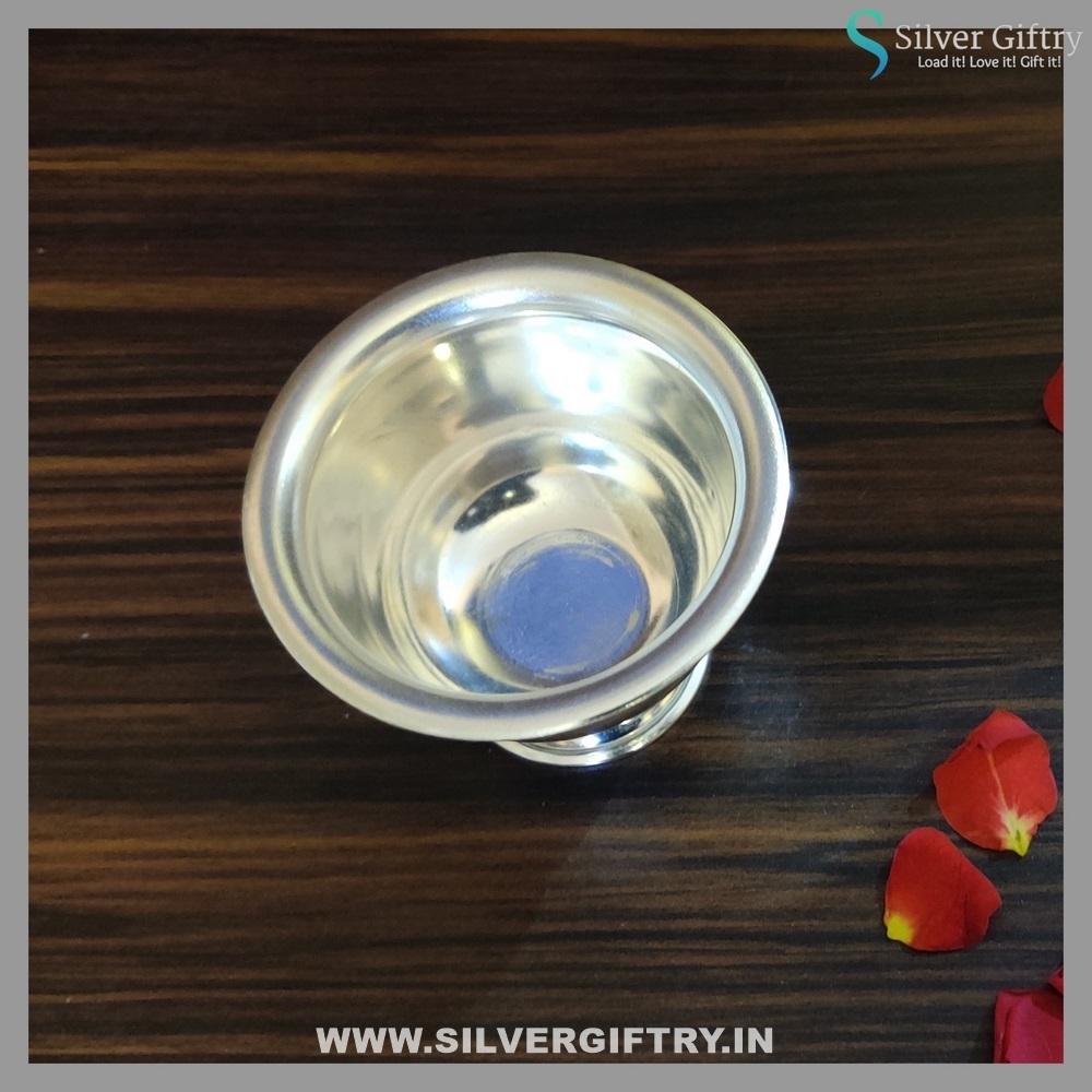 German Silver Kumkum Medium Size Bowl With Stand | Silver Giftry | SGT20K259