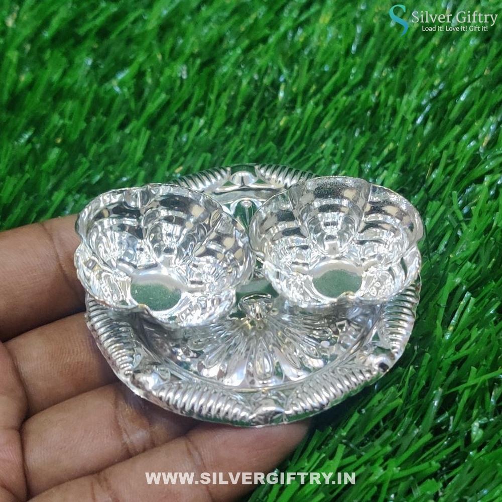 German Silver Kumkum Platter 3" | Silver Giftry | SGT20K263
