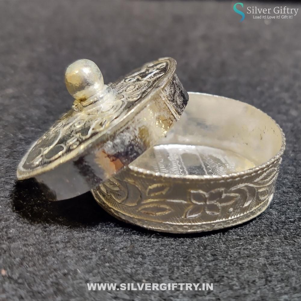 German Silver Oval Kumkum Dabbi | Silver Giftry | SGT20K289