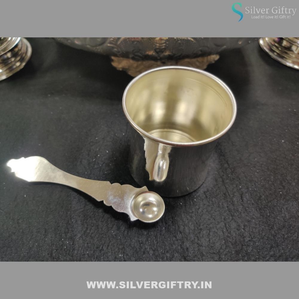German Silver Panchpatra With Spoon 2.5" | Silver Giftry | SGT20K291