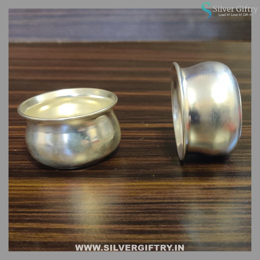 German Silver Plain Kumkum Bowls Pair 2" | Silver Giftry | SGT20K299