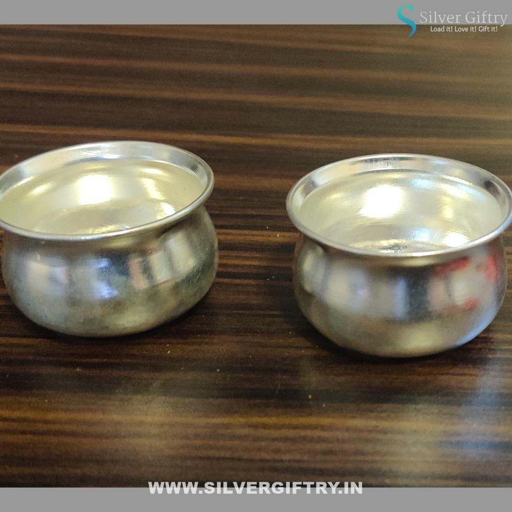 German Silver Plain Kumkum Bowls Pair 2" | Silver Giftry | SGT20K299