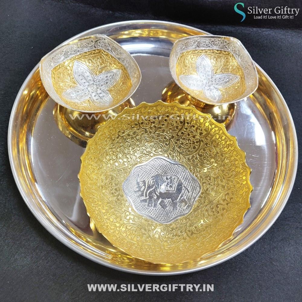 German Silver Plate Prasadam Big Bowl German Silver Big Bowl 2 pcs | Silver Giftry | SGT20K303