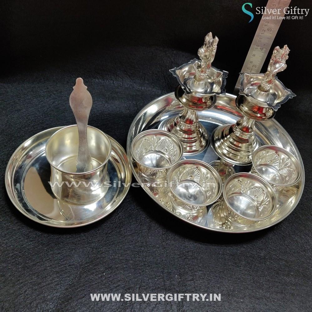 German Silver Pooja Thali | Silver Giftry | SGT20K307