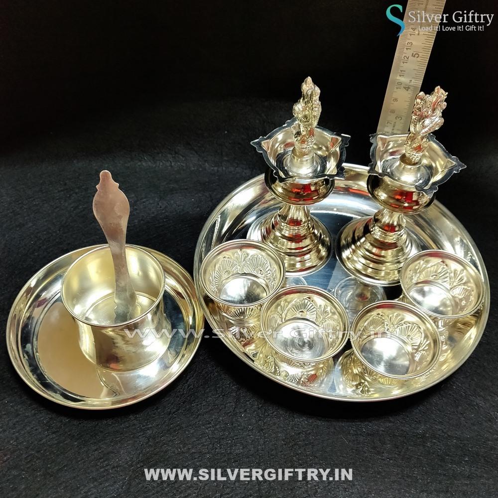 German Silver Pooja Thali | Silver Giftry | SGT20K307