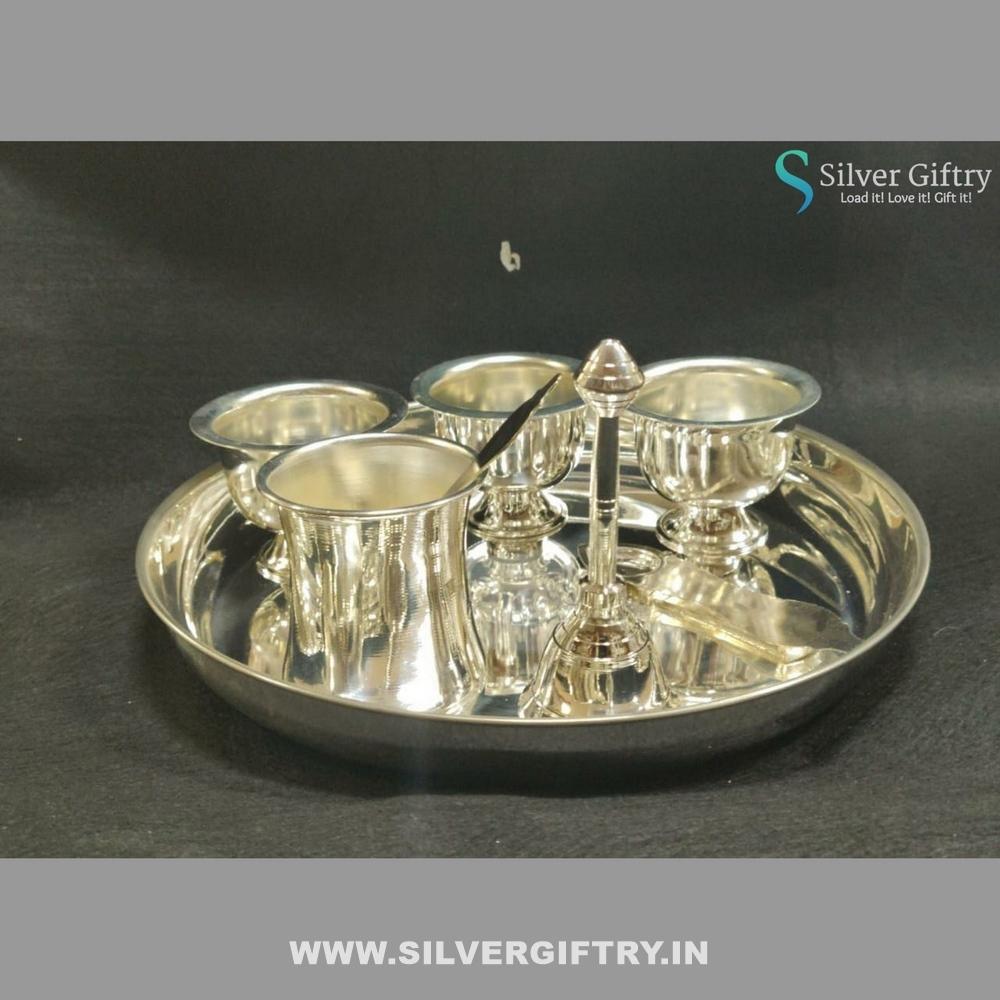 German Silver Pooja Thali 10" Set | Silver Giftry | SGT20K308