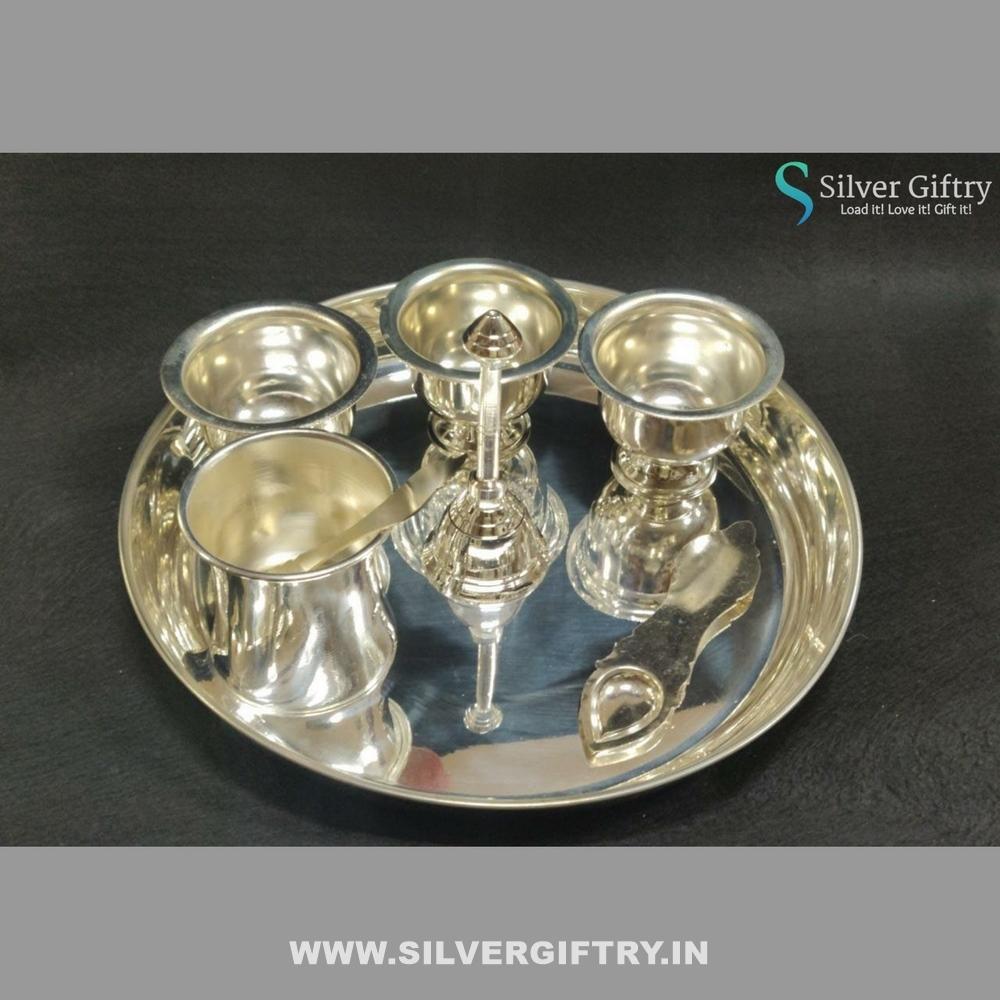 German Silver Pooja Thali 10" Set | Silver Giftry | SGT20K308
