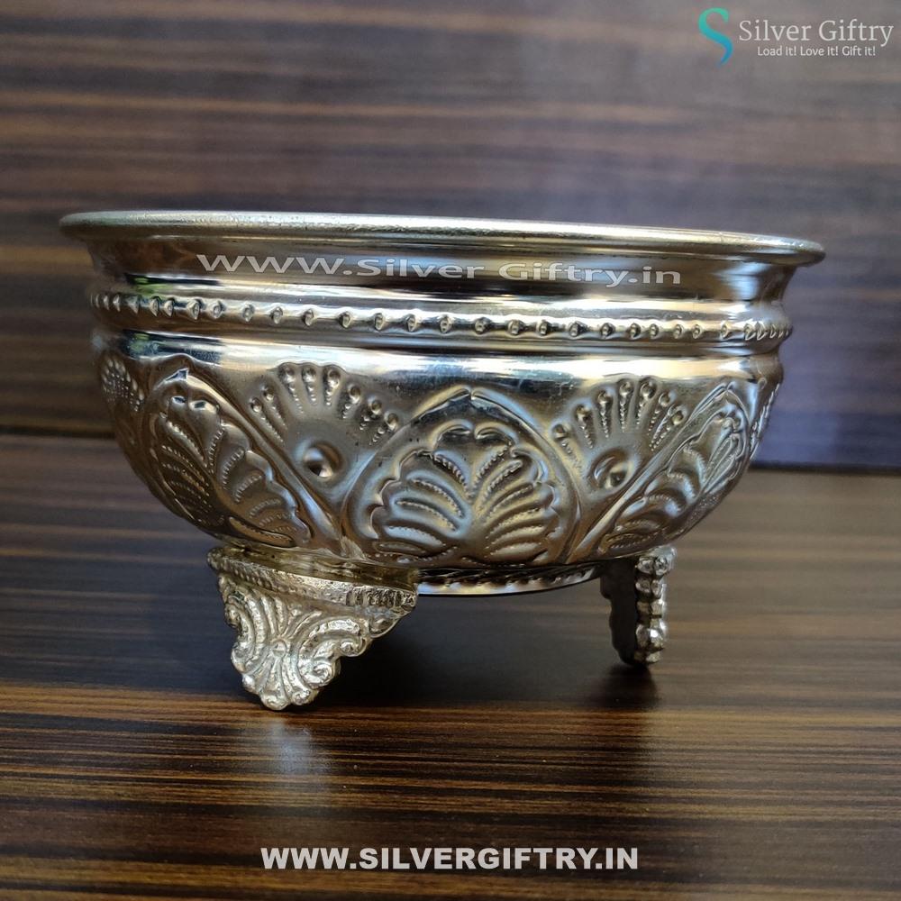 German Silver Prasadam Bowl With Stand Medium | Silver Giftry | SGT20K311
