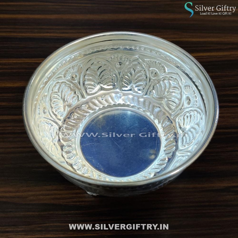 German Silver Prasadam Bowl With Stand Medium | Silver Giftry | SGT20K311