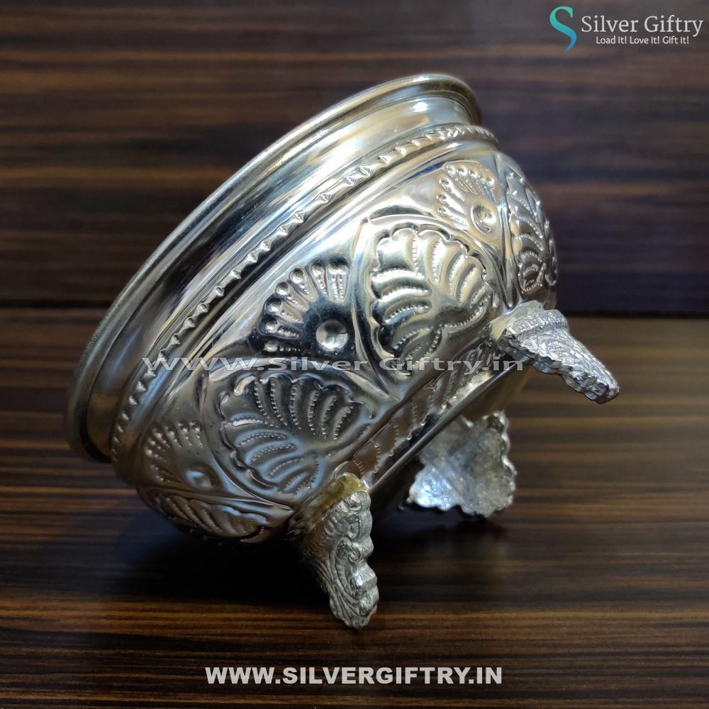 German Silver Prasadam Bowl With Stand Medium | Silver Giftry | SGT20K311