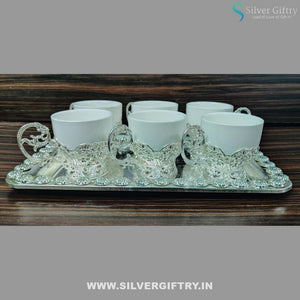 German Silver Tray With German Silver Teaset Of 6 Glasses Combo (Silver) | Silver Giftry | SGT20K321