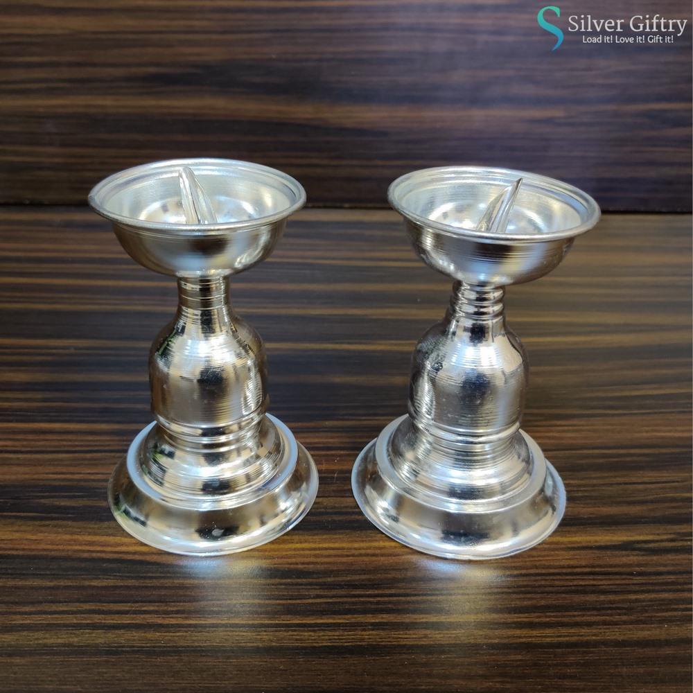 German Silver Tube Design Deepam 4" | Silver Giftry | SGT20K323