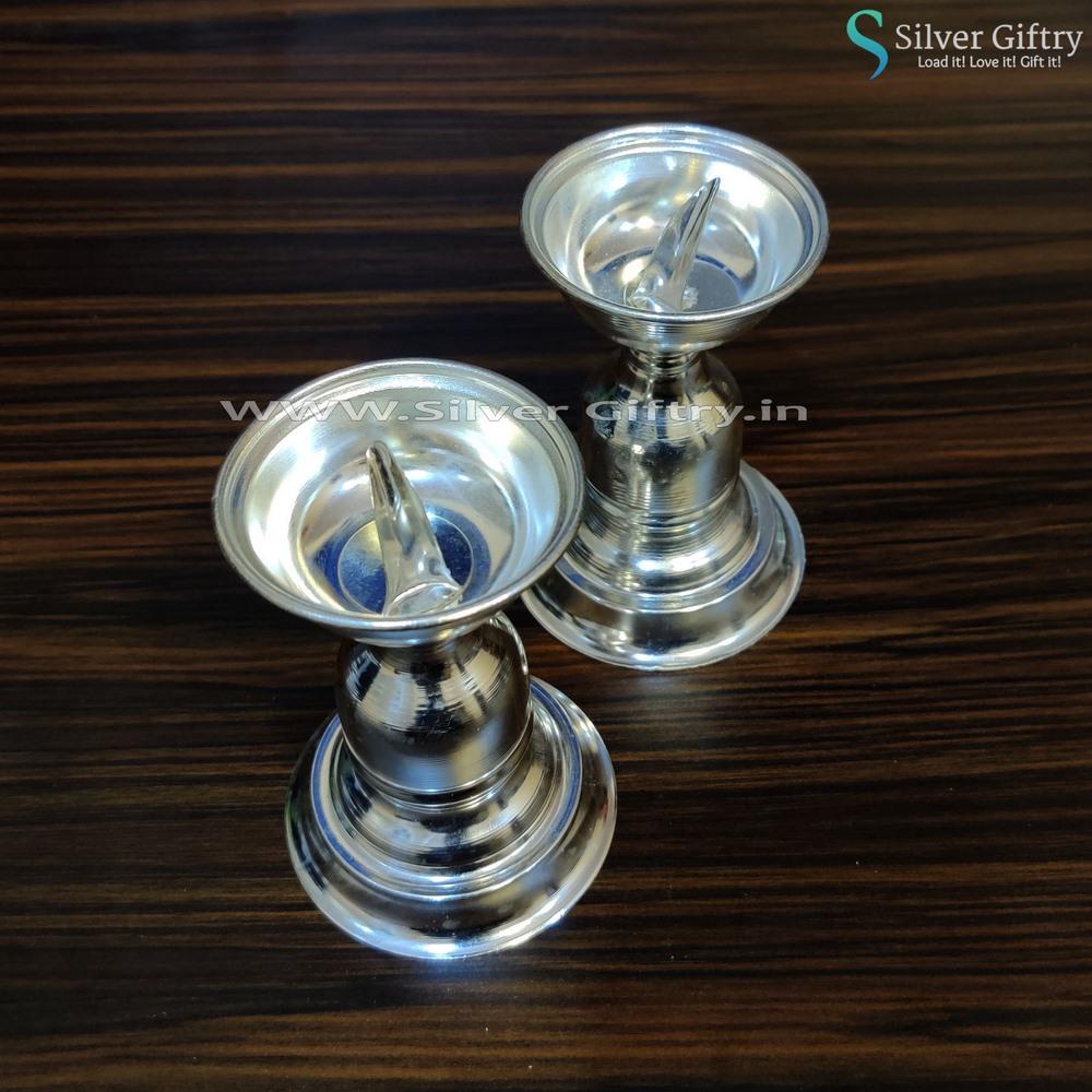 German Silver Tube Design Deepam 4" | Silver Giftry | SGT20K323