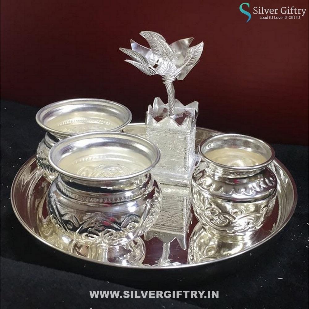 German Silver Tulsi Pooja Set 8" | Silver Giftry | SGT20K328