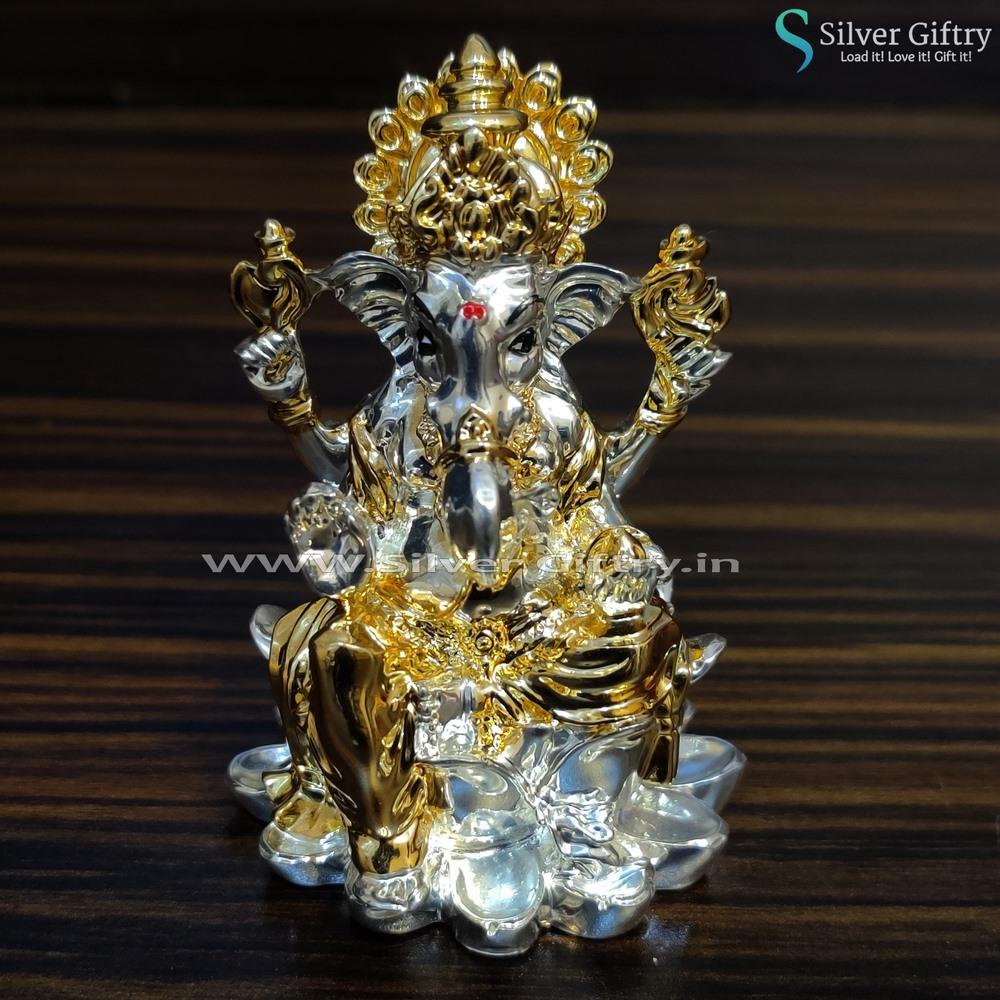 Gold and Silver Coated Lotus Ganesha | Silver Giftry | SGT20K341