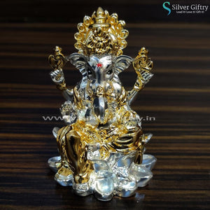 Gold and Silver Coated Lotus Ganesha | Silver Giftry | SGT20K341