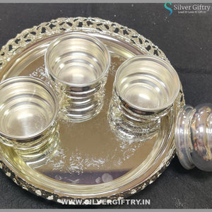 Imported 10" Tray With German Silver Kumkum Bowls 3" Set Of 4 Bowls | Silver Giftry | SGT20K353