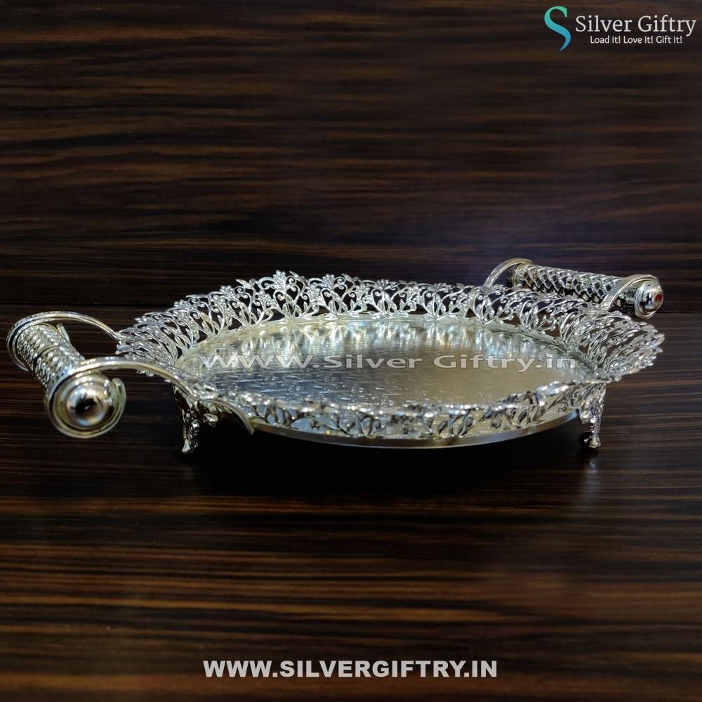 Imported 12" Silver Plate for Pooja | Silver Giftry | SGT20K355