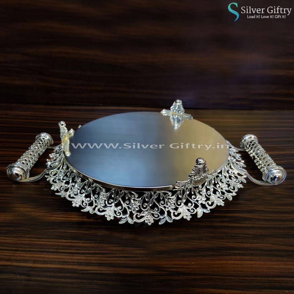 Imported 12" Silver Plate for Pooja | Silver Giftry | SGT20K355