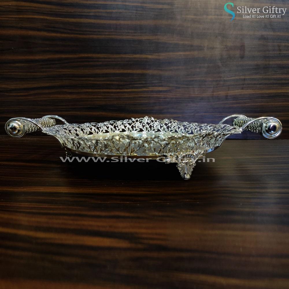 Imported 12" Silver Plate for Pooja | Silver Giftry | SGT20K355