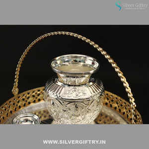 Imported German Silver Tray With Pooja Thali | Silver Giftry | SGT20K375