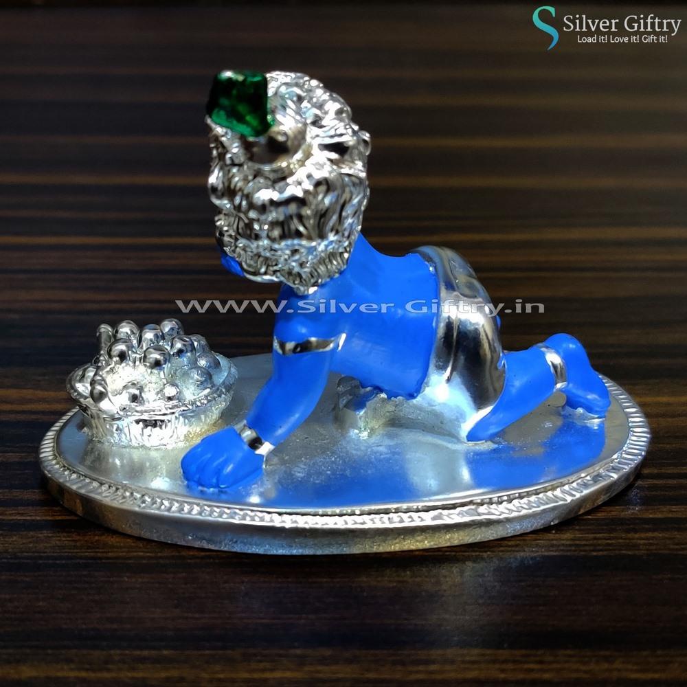 Imported Tray With Handle 10" Blue Laddu Krishna | Silver Giftry | SGT20K391