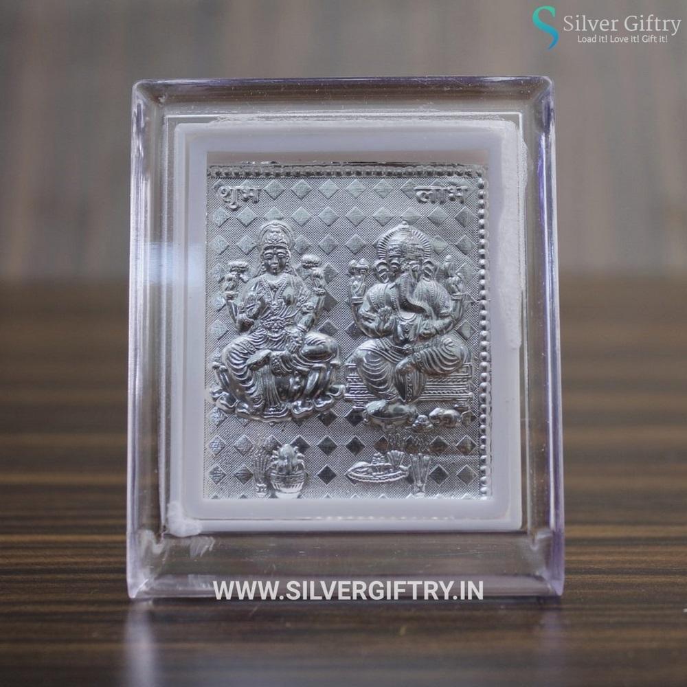 Lakshmi With Ganesha Silver Glass Frame | Silver Giftry | SGT20K405