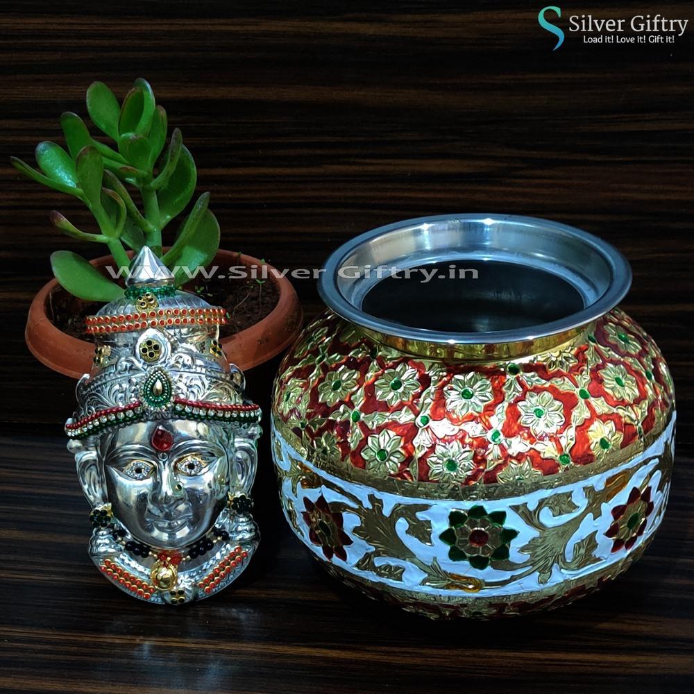 Meenakari Kodapana 6" With Lakshmi 5" | Silver Giftry | SGT20K417