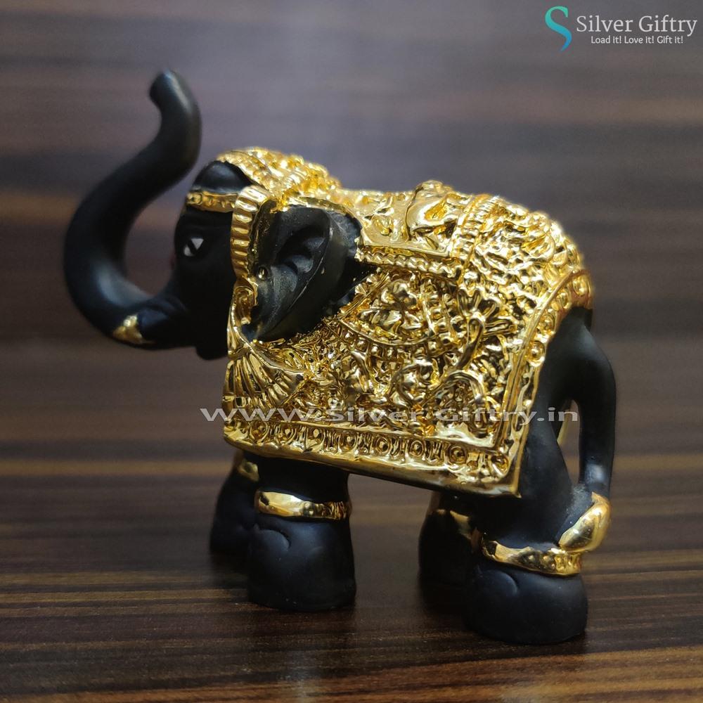 Pair of Full Black and Gold Elephants 2" | Silver Giftry | SGT20K422