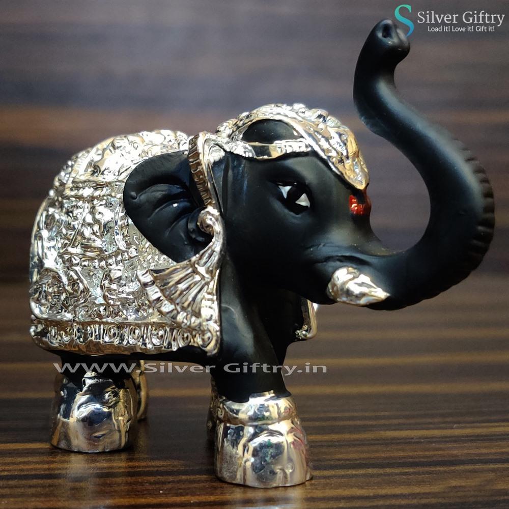 Pair of Full Black and Silver Elephants 2" | Silver Giftry | SGT20K423