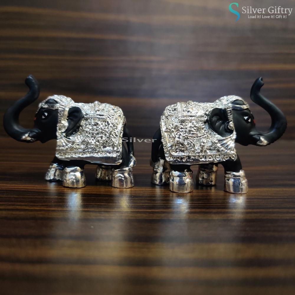 Pair of Full Black and Silver Elephants 2" | Silver Giftry | SGT20K423