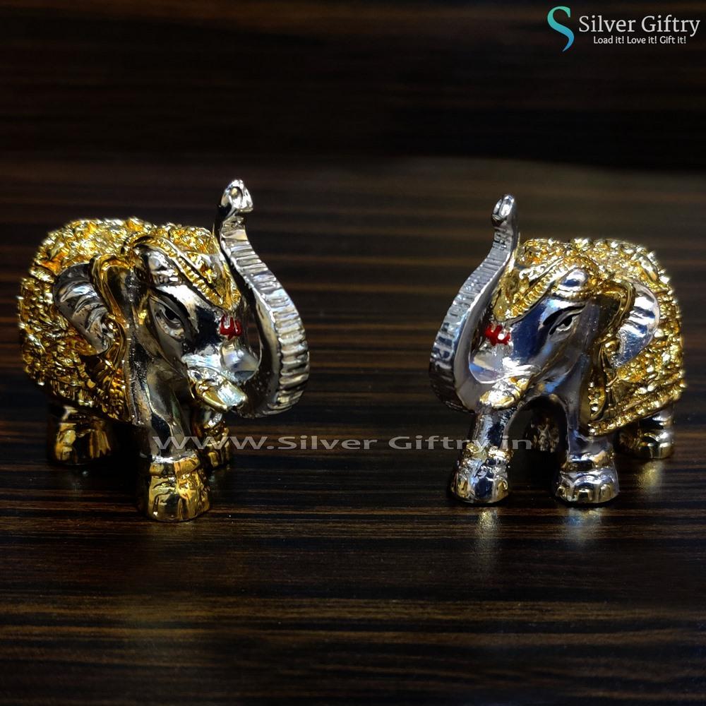 Pair of Full Elephants Pair Gold and Silver 2" | Silver Giftry | SGT20K424