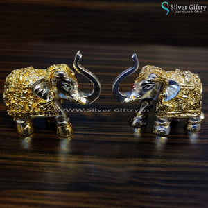 Pair of Full Elephants Pair Gold and Silver 2" | Silver Giftry | SGT20K424