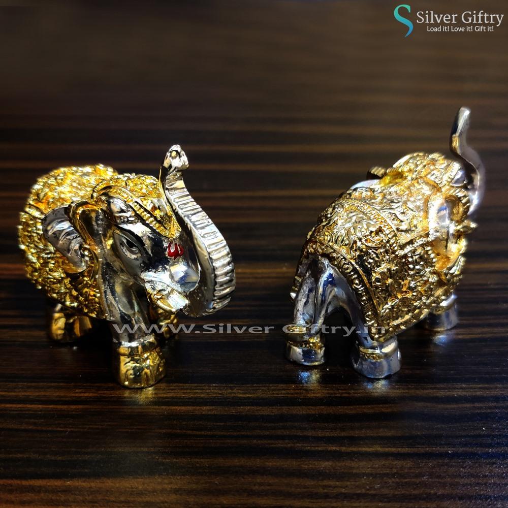 Pair of Full Elephants Pair Gold and Silver 2" | Silver Giftry | SGT20K424