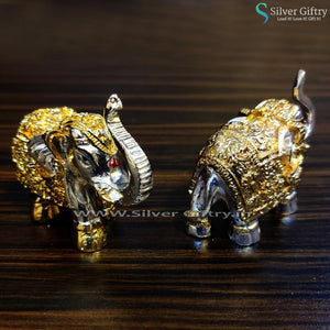 Pair of Full Elephants Pair Gold and Silver 2" | Silver Giftry | SGT20K424