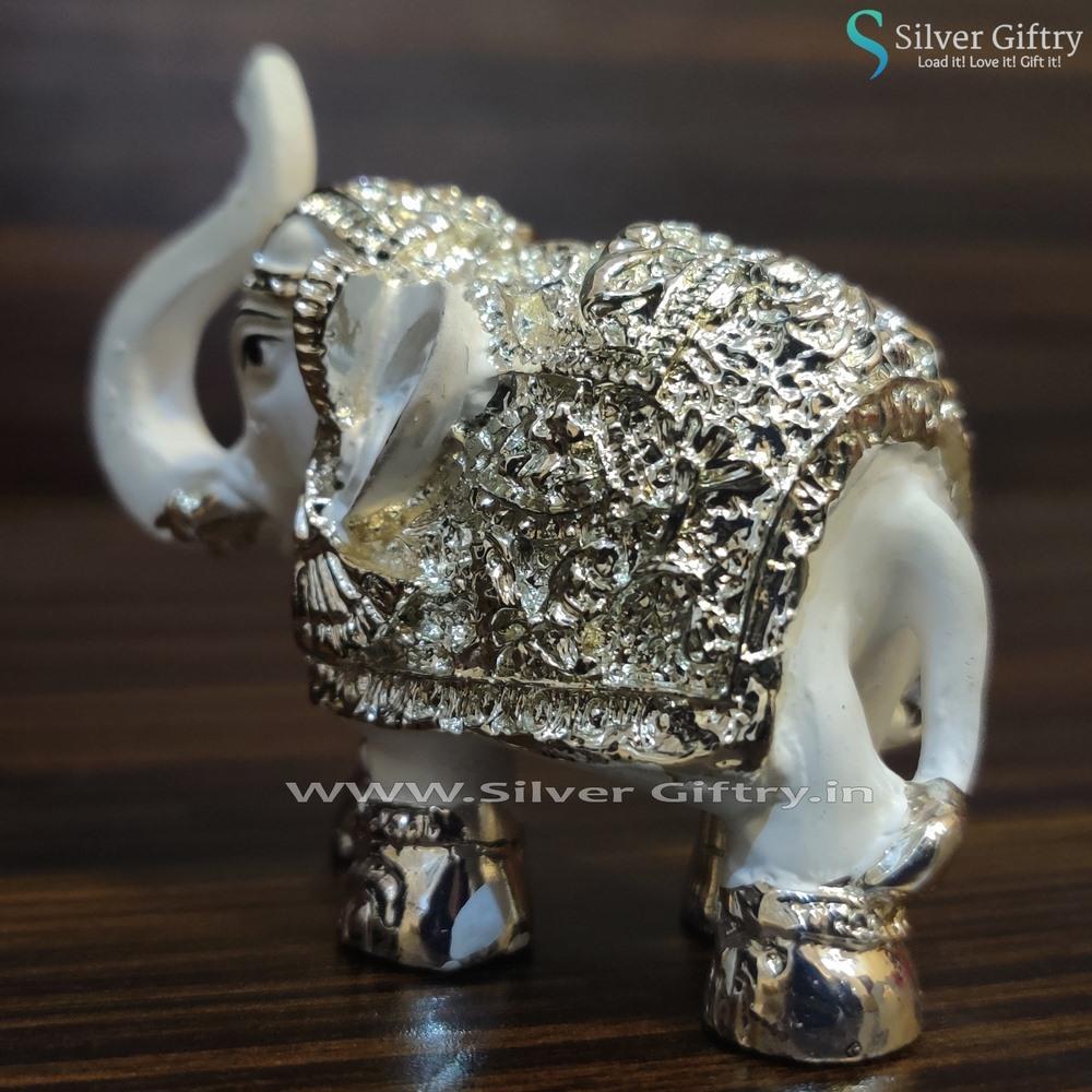 Pair of Full White and Silver Elephants 2" | Silver Giftry | SGT20K426