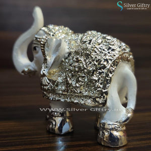 Pair of Full White and Silver Elephants 2" | Silver Giftry | SGT20K426
