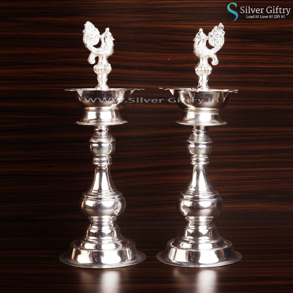 Pair of Small German Silver Madhu Deepam Plain | Silver Giftry | SGT20K428