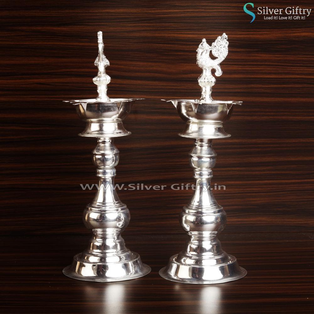 Pair of Small German Silver Madhu Deepam Plain | Silver Giftry | SGT20K428