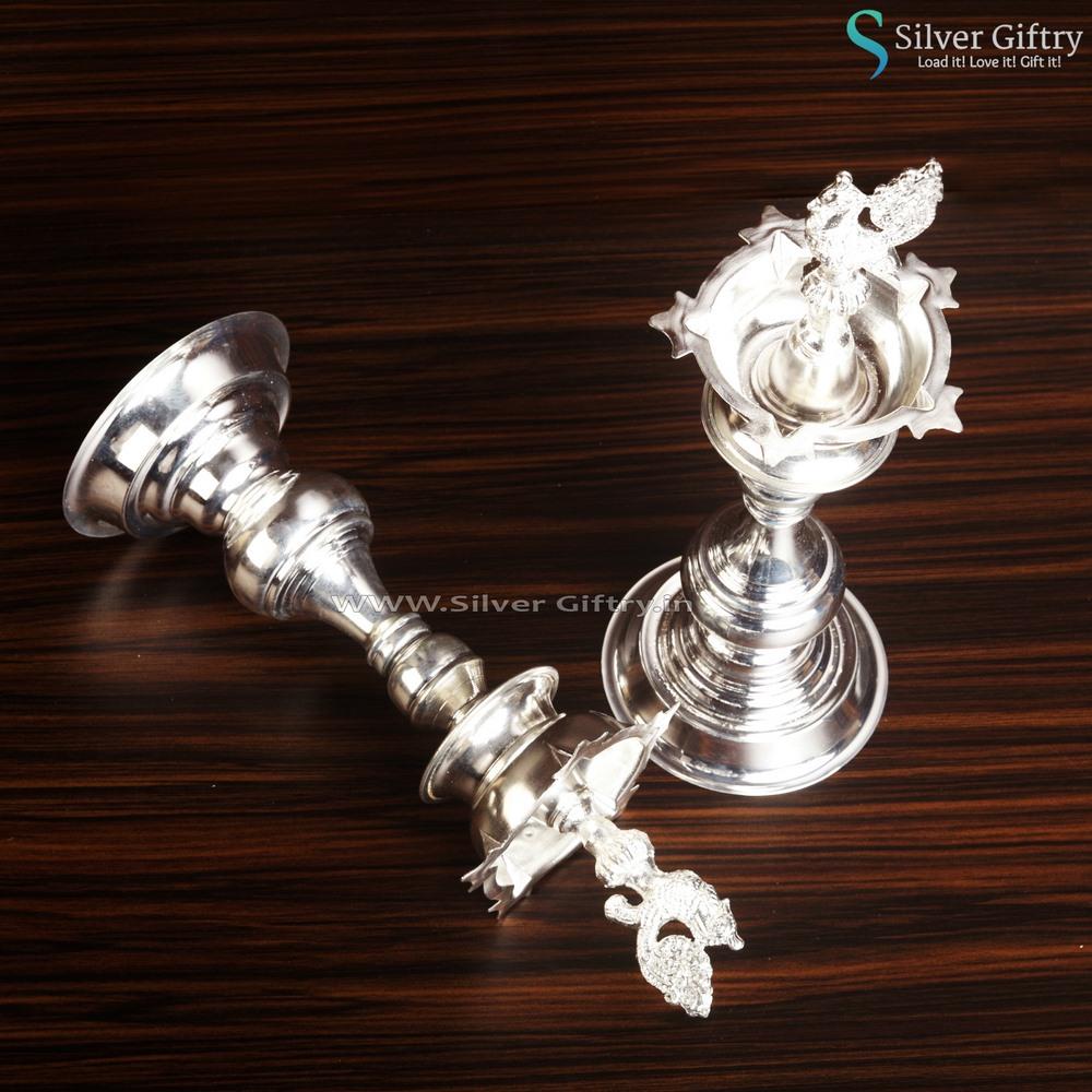 Pair of Small German Silver Madhu Deepam Plain | Silver Giftry | SGT20K428