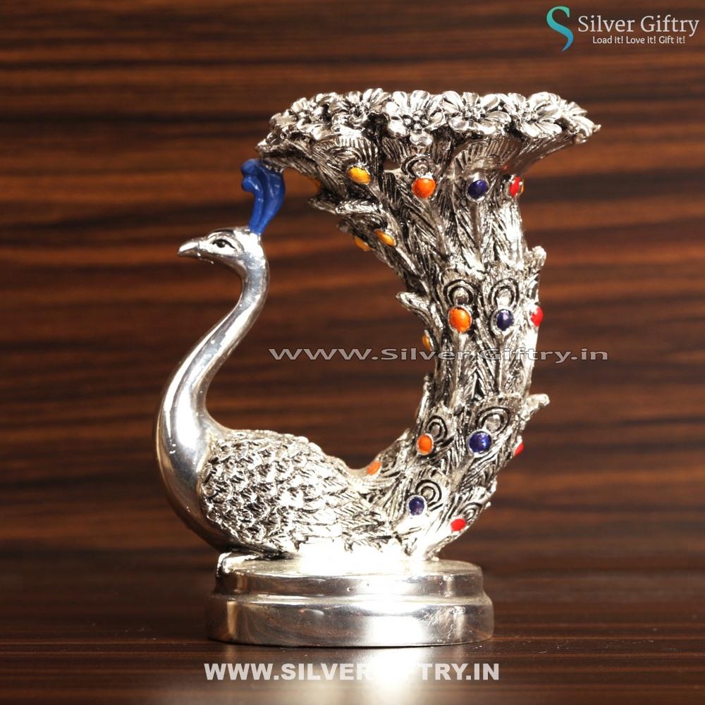 Peacock Candle Stand Pearl Antique Gift | Silver Giftry | SGT20K432