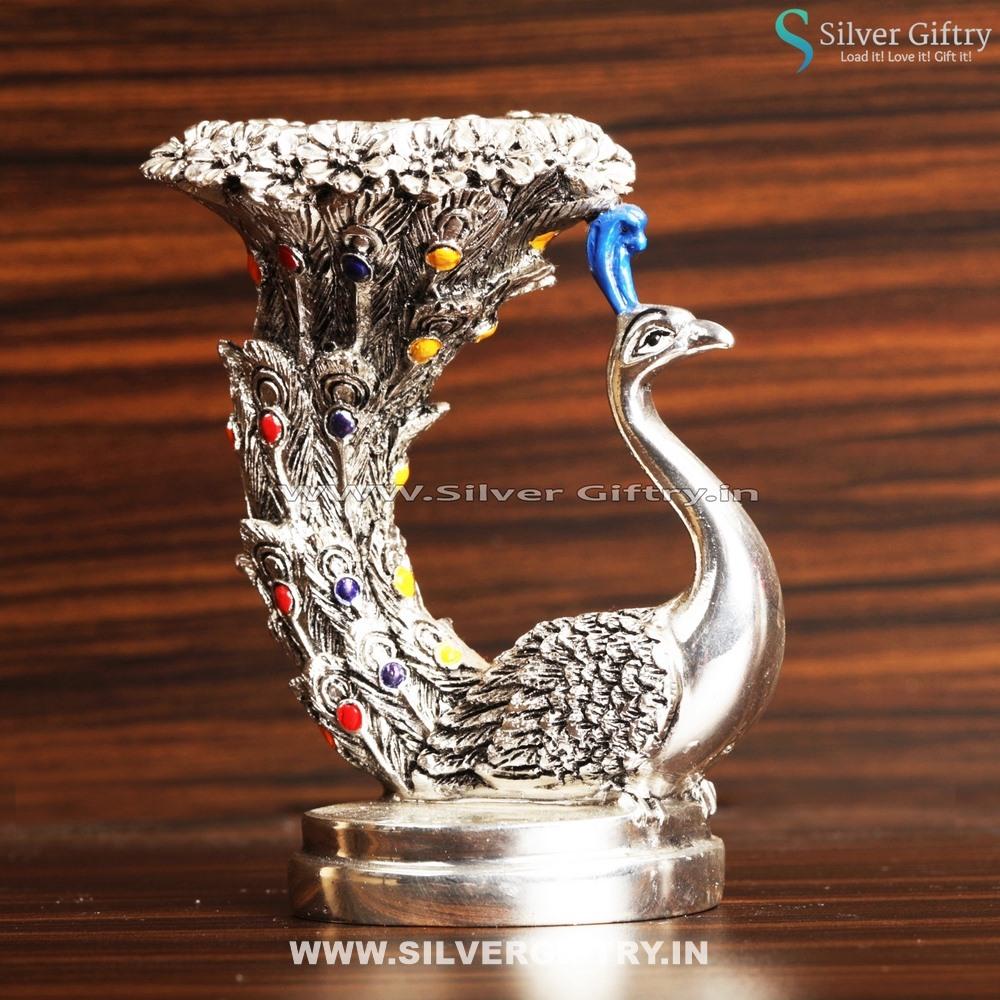 Peacock Candle Stand Pearl Antique Gift | Silver Giftry | SGT20K432