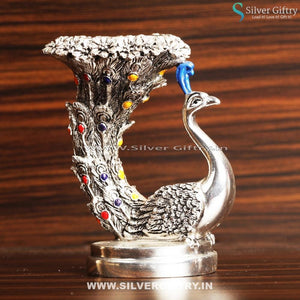 Peacock Candle Stand Pearl Antique Gift | Silver Giftry | SGT20K432