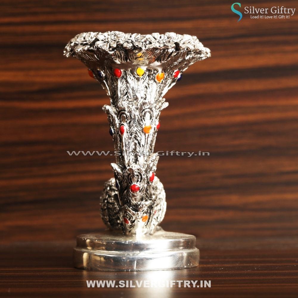 Peacock Candle Stand Pearl Antique Gift | Silver Giftry | SGT20K432