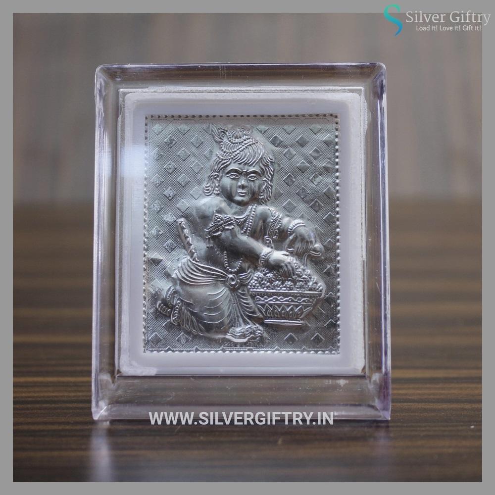 Pot Krishna Silver Glass Frame | Silver Giftry | SGT20K438