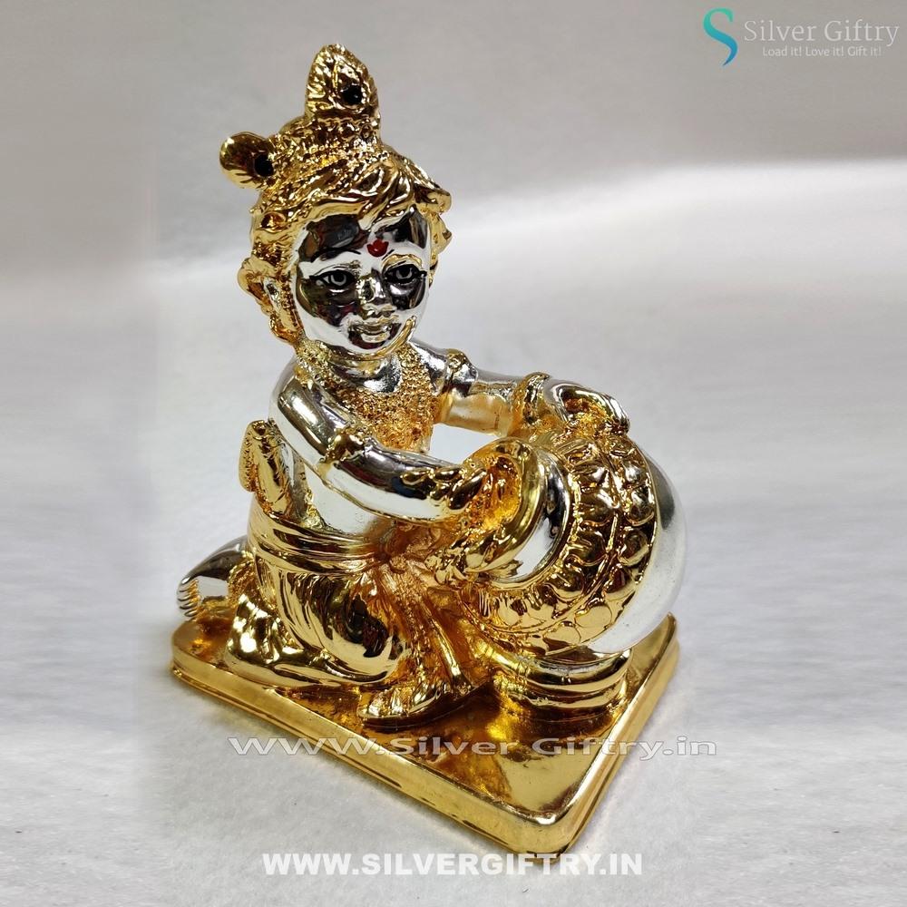 Pure Silver and gold Coated Pot Krishna | Silver Giftry | SGT20K439